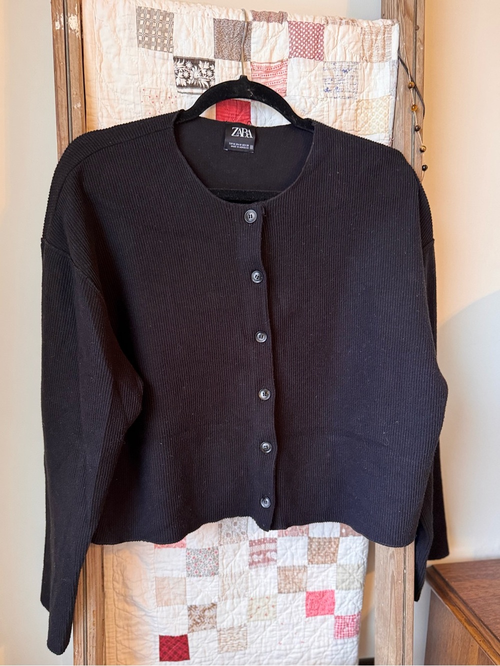 Zara Black Ribbed Button-Front Cardigan